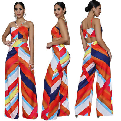 Εσώρουχα ευρύς-ποδιών Halter Jumpsuit τυπωμένων υλών περιστασιακά από τον ώμο Backless Playsuit